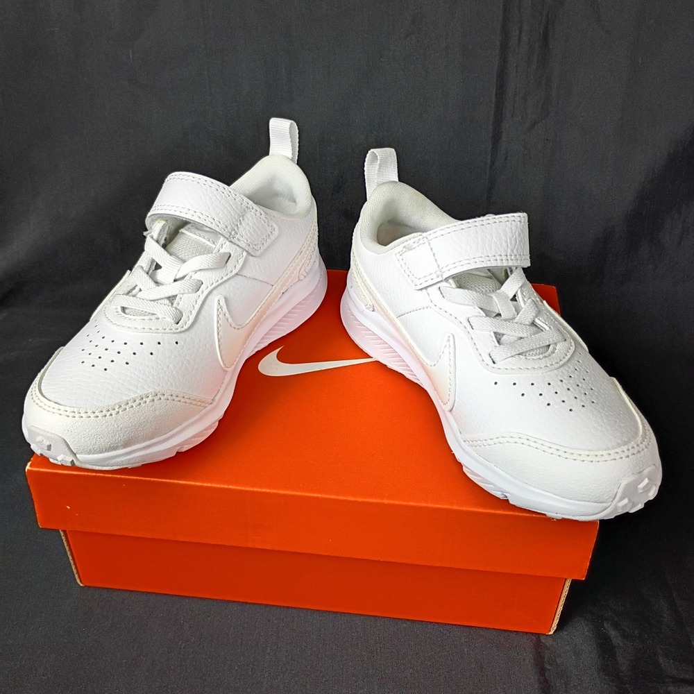 Nike Varsity Leather PSV Triple White Kids Sneakers CN9393-101 Size 10.5C  NIB